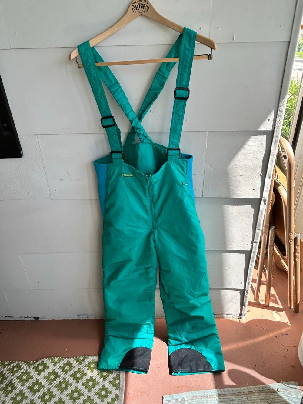 Mens Vintage Overall Style Columbia Snow Pants Aqua blue black Sz Med